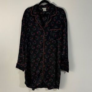 Disney World Hidden Mickey Mouse Black Button-Up Satin Nightshirt- Size XL